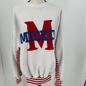 Disney Wear Mickey Sweatshirt WOMENS Red White Blue Pullover Crewneck SIZE XL